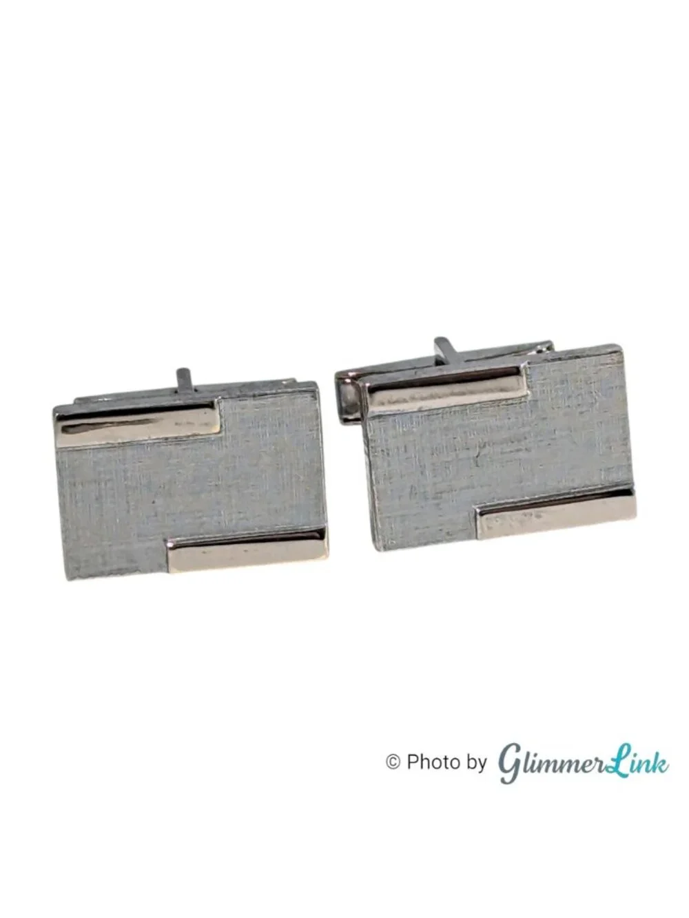 Vintage Rectangular Textured Mid Century Silver Tone Cufflinks